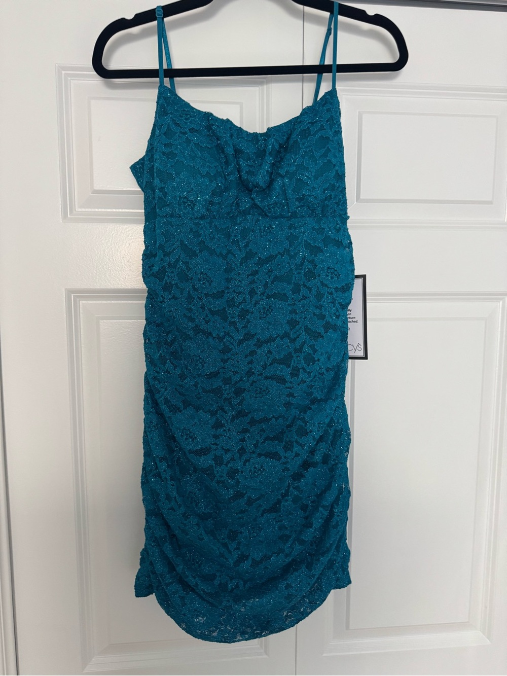 Emerald Sundae Teal Lace Spaghetti-Strap Mini Dress